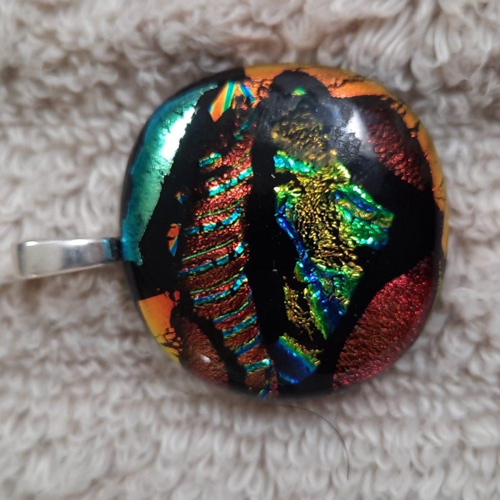 Artisan dichroic glass and silver slide pendant
